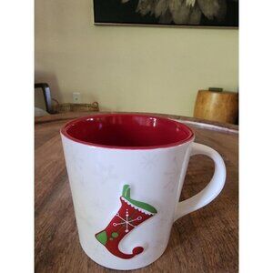 2006 Starbucks Holiday Christmas Red Stocking & Snowflakes Coffee Mug 17oz